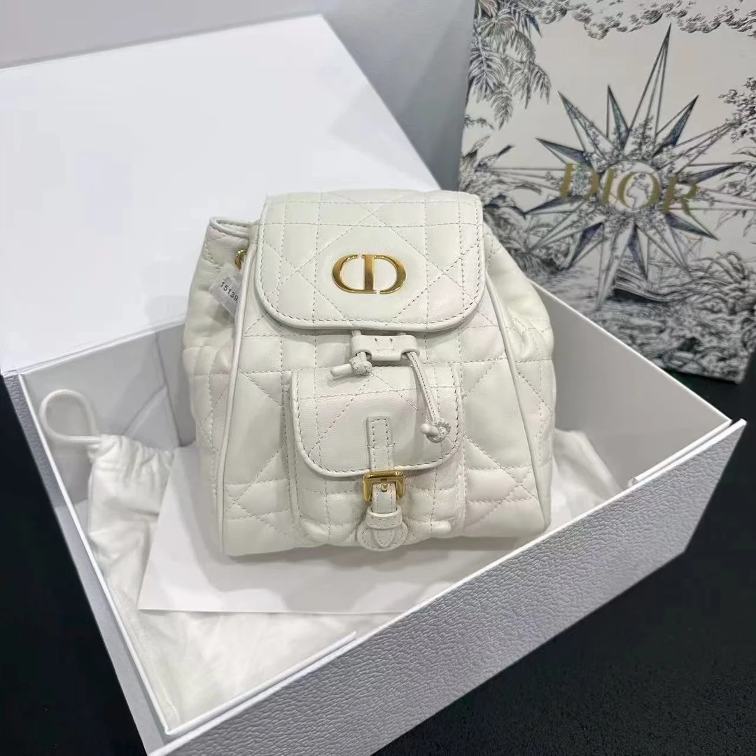 未使用 DIOR/迪奥 壹所/DIOR caro小号 双肩包 白金闲置高