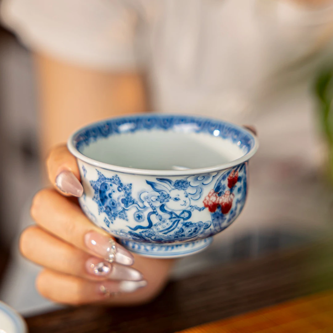 【墨舍名窑】屹朴青花釉里红蟾宫折桂炉式杯 yipu590 陶瓷