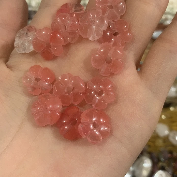 3个红兔毛五瓣花14mm