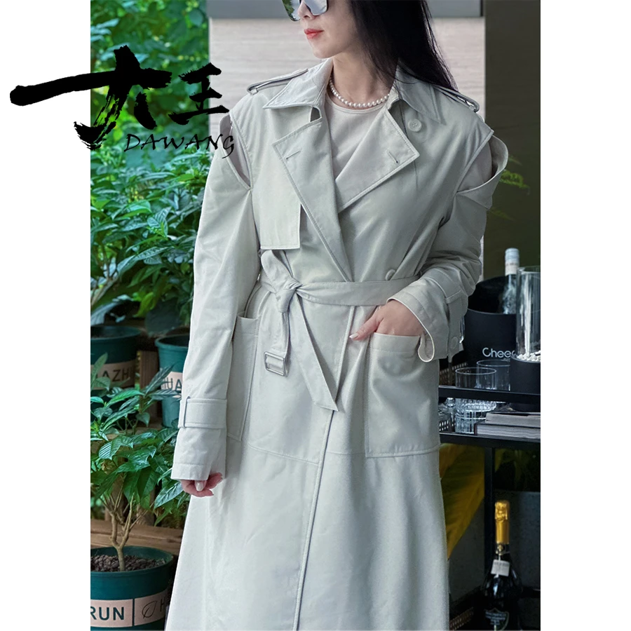 DAWANG丨气质真皮皮衣长风衣外套中长款皮衣np2162