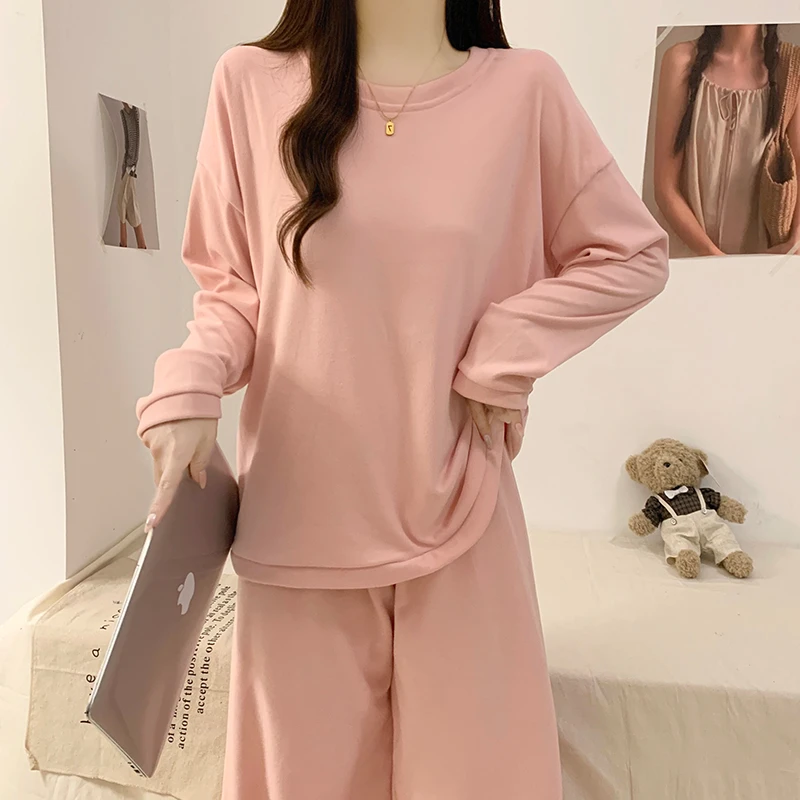 睡衣女款春秋季2025新款冬天薄款双面德绒长袖长裤粉色可外出套装