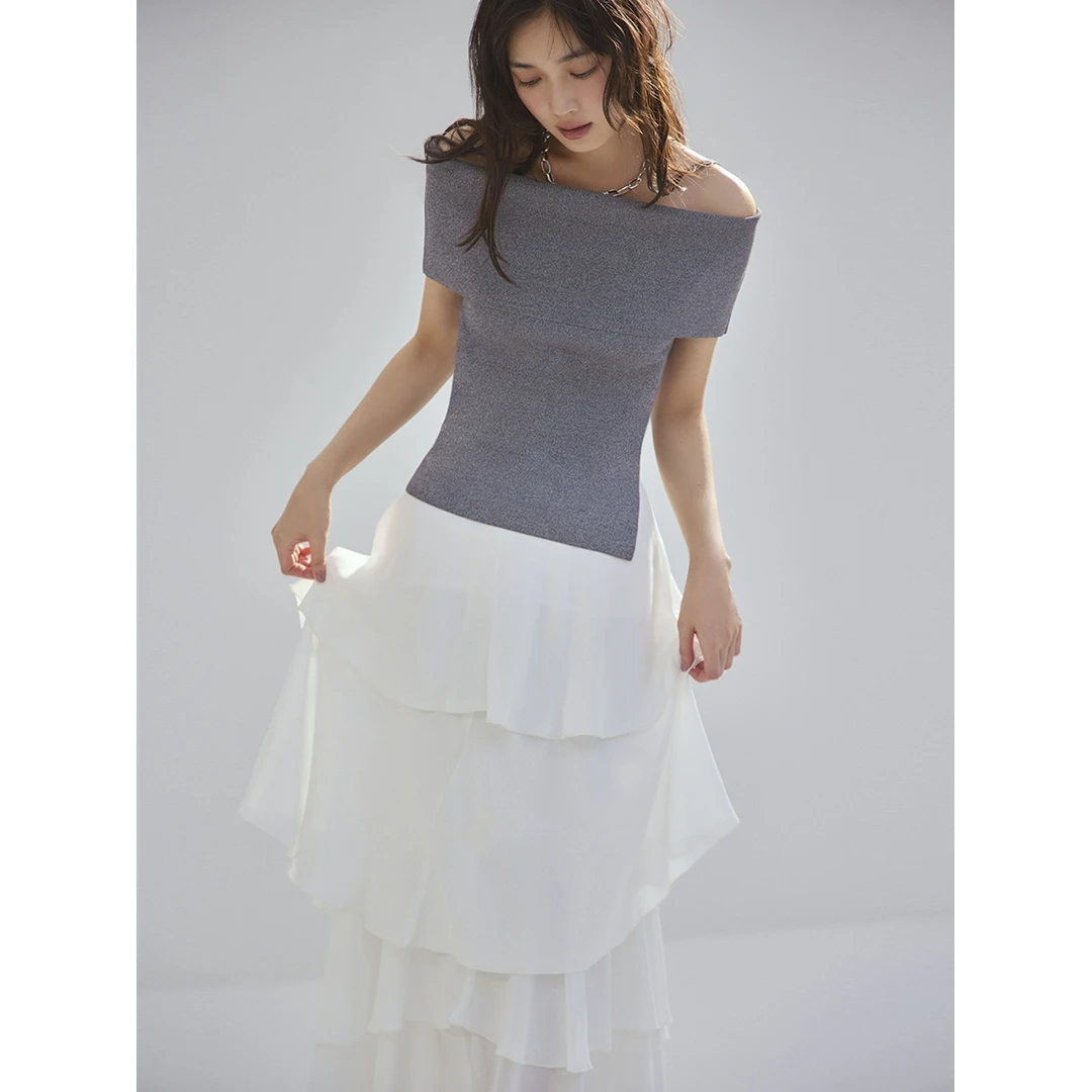 【DD外贸】F 夏季新款 杂志款 法式分层半身裙清冷感不规则裙子