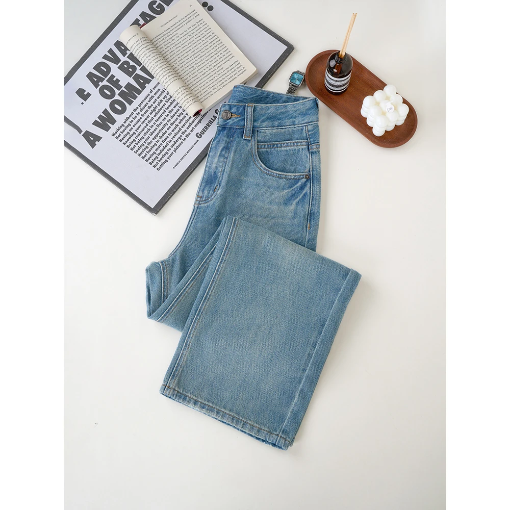 missrococo/洛可可小姐2025秋季新款中高腰复古蓝显瘦直筒牛仔裤