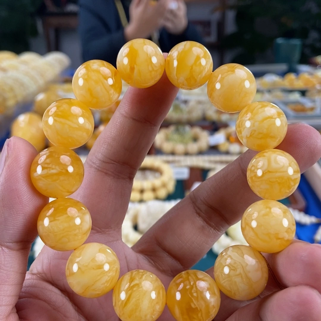 琥珀未镶嵌珠宝奇石16橘虎皮纹同料串34.49