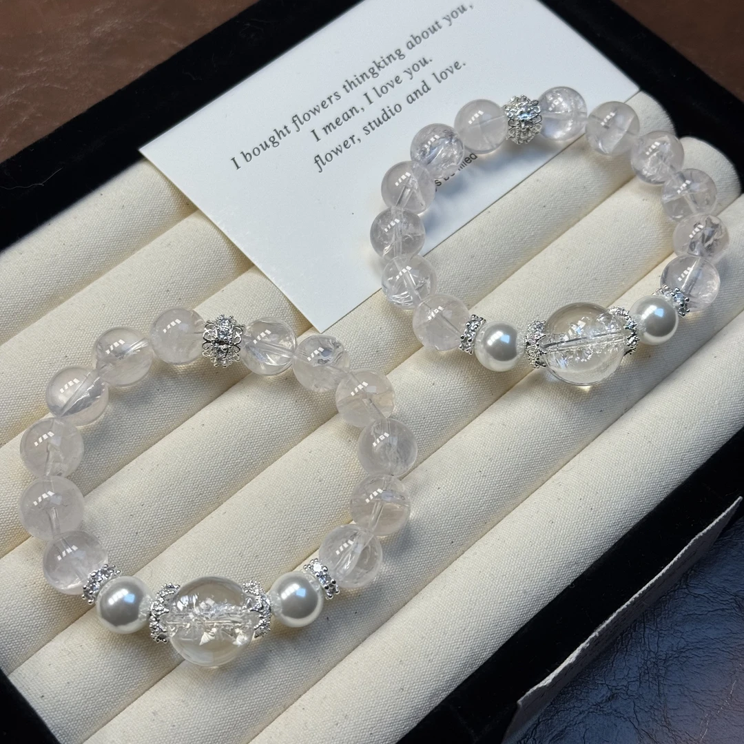 【白色恋人】天然粉水晶➕白阿赛顶珠设计款手串11mm+多样性发一Y164