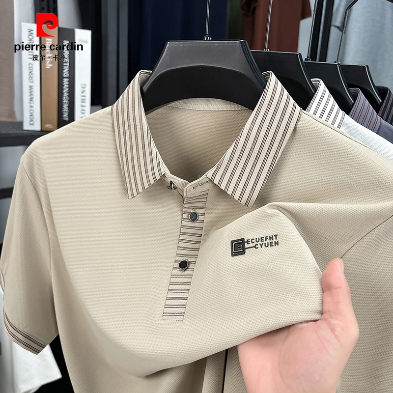 皮尔卡丹夏季新款中青年男士翻领Polo衫轻奢商务休闲纯色冰丝短袖