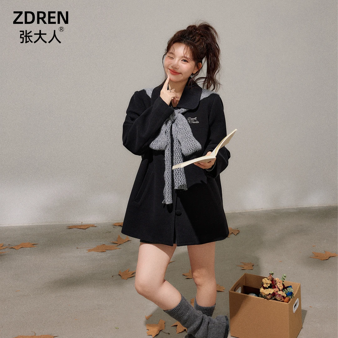 张大人【垦丁半岛】大码女装微胖妹妹冬日韩感中长款毛呢外套套装