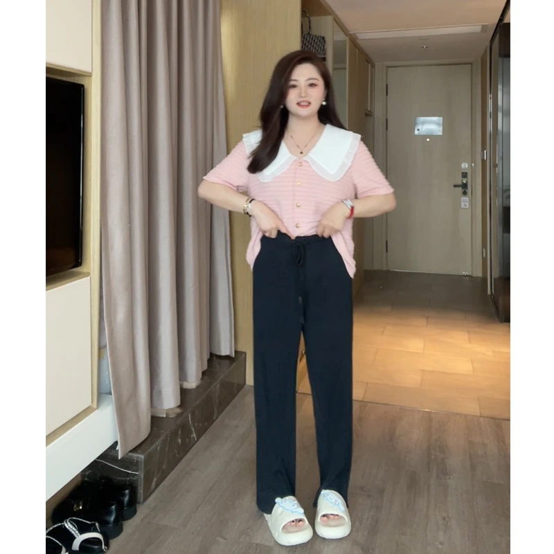 【胖佳佳】随心裁 垂感拖地裤女夏季高腰显瘦直筒凉凉裤HZ349933