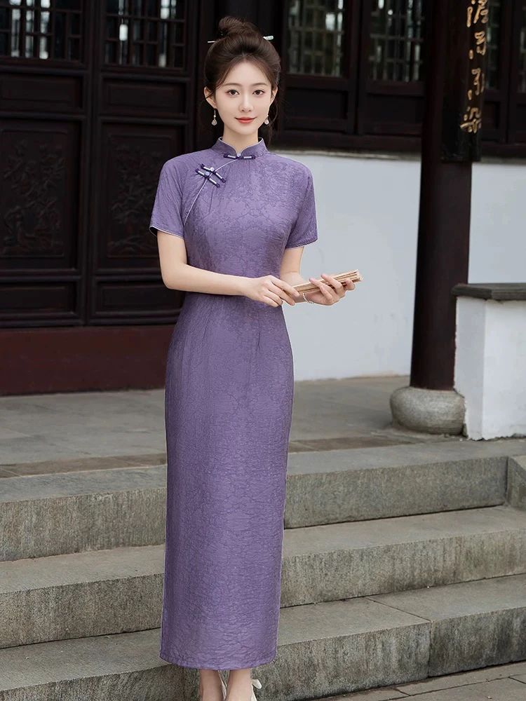 F-8043 优雅紫 长款 提花