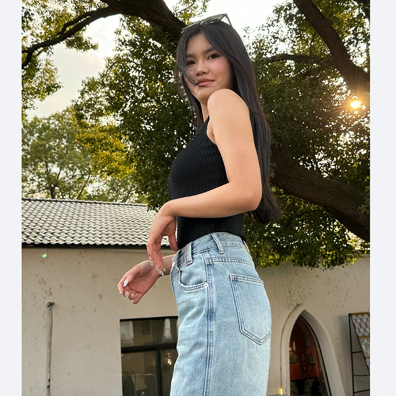 Gloz无袖针织T恤线衫女短款显瘦百搭2024新款时尚修身打底衫女