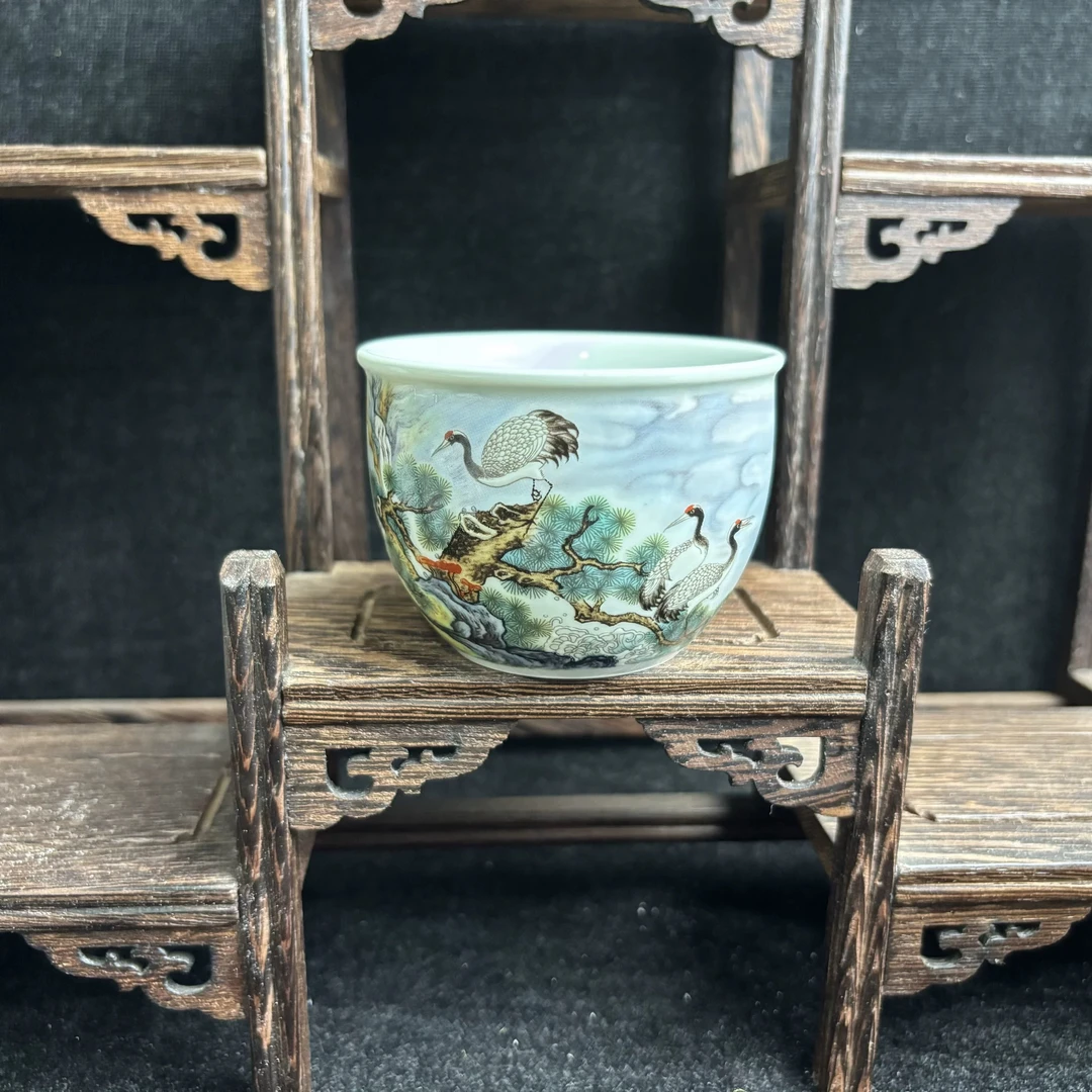 景德镇高温瓷六鹤同春缸杯高岭土功夫茶具单杯收藏主人杯