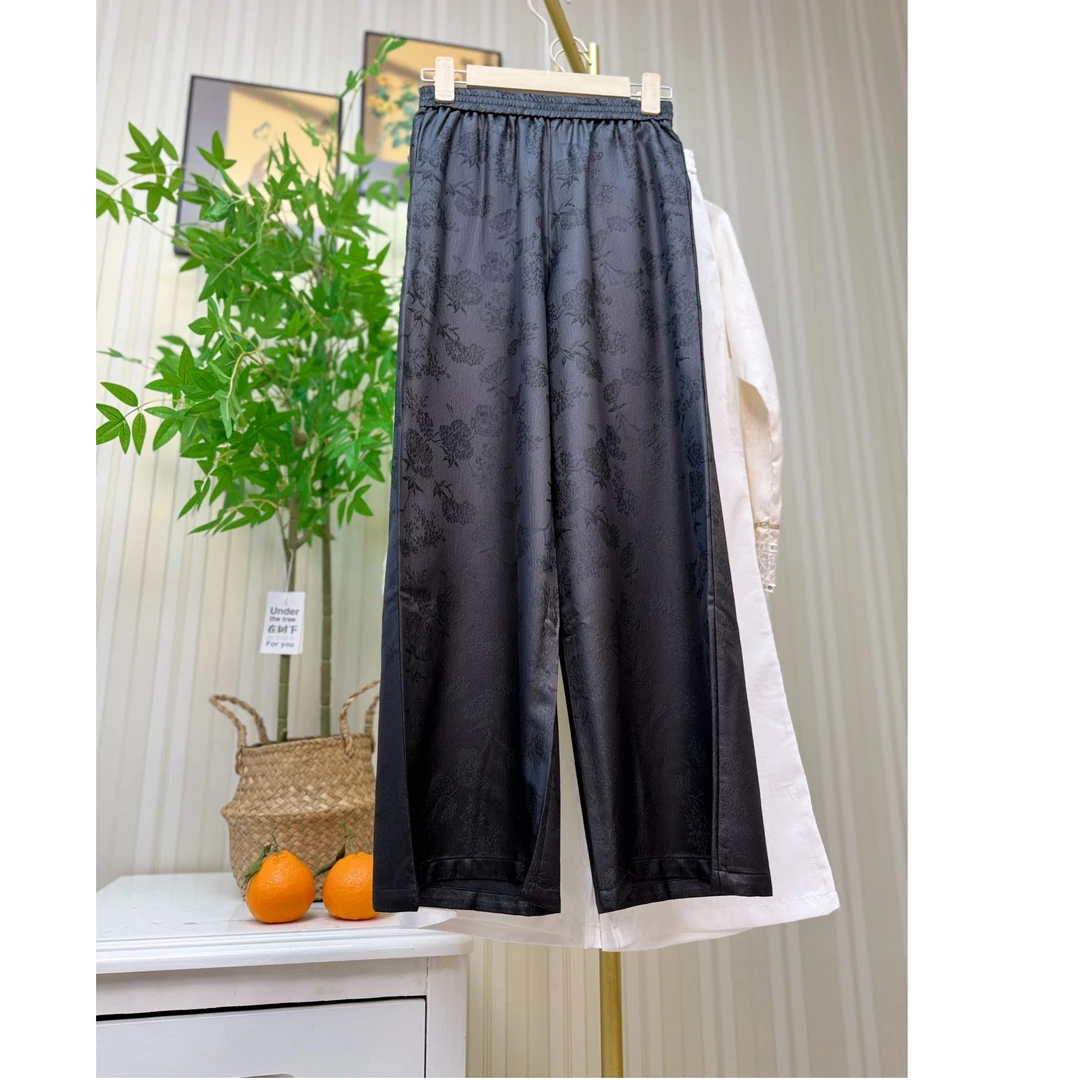 【100%桑蚕丝 轻奢九分裤】新中式国风休闲阔腿裤高腰显瘦百搭裤裙