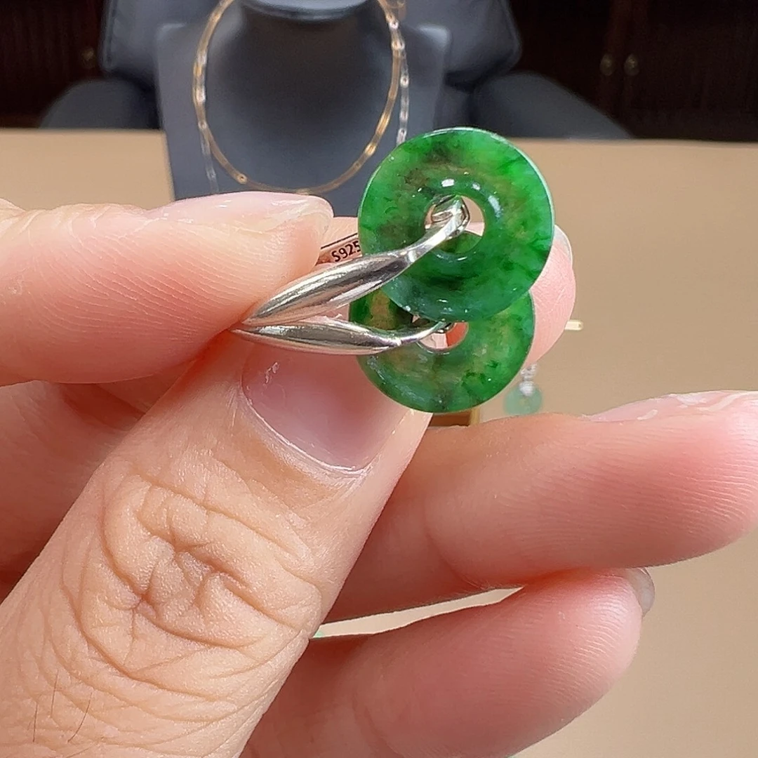 翡翠银S925镶嵌耳饰耳饰