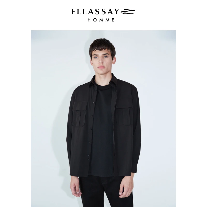ELLASSAY歌力思男装秋冬爽滑弹力工装压胶衬衫EME333C03700