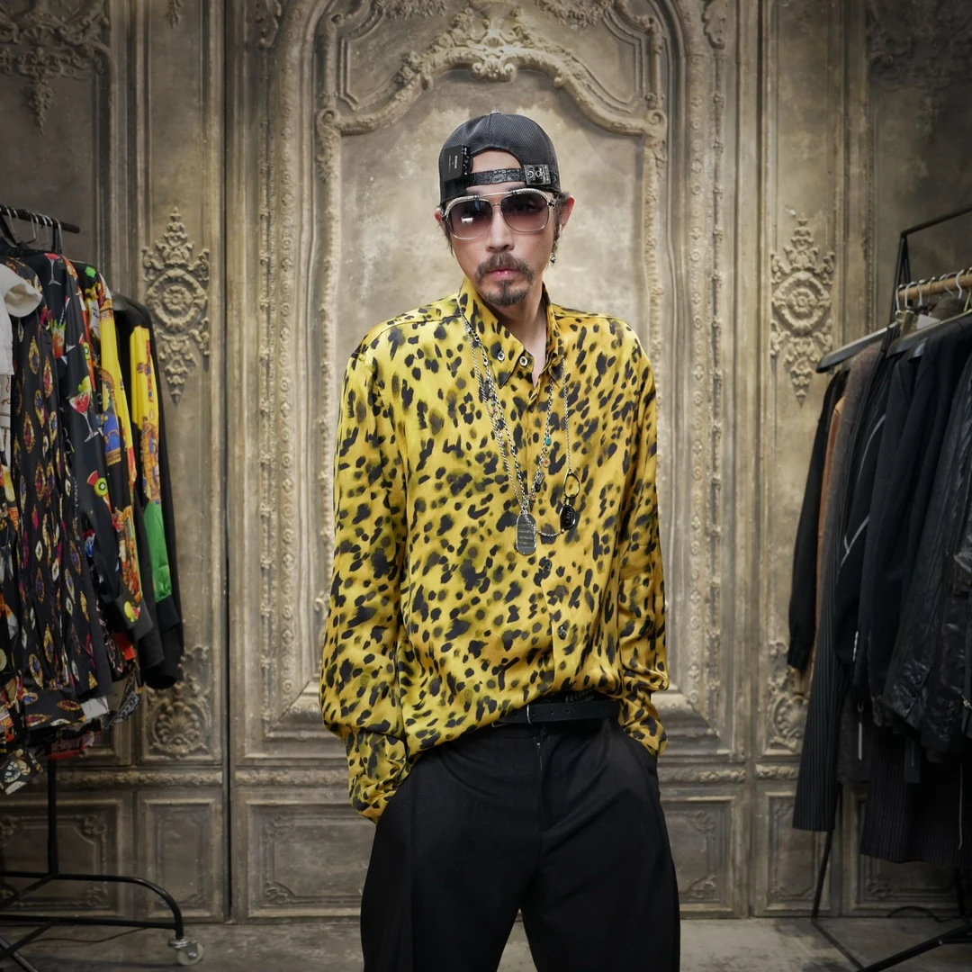 玺说短袖豹纹常规款夏季衬衫男士复古印花宽松上衣翻领