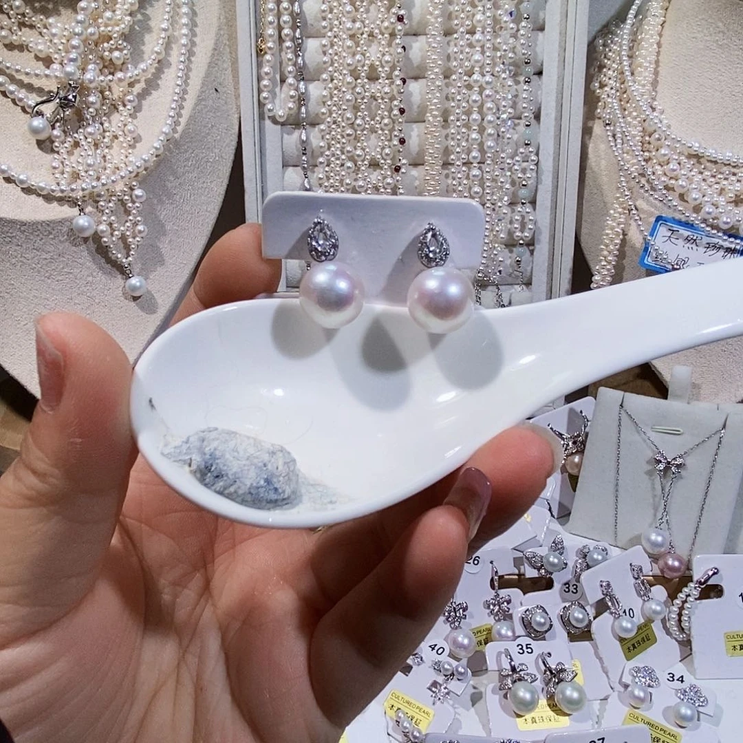 耳饰淡水珍珠银S925镶嵌耳钉12+