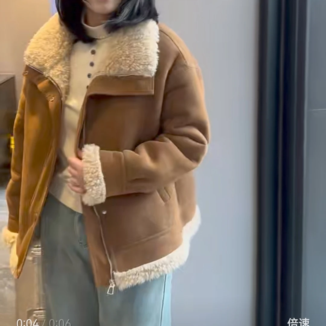 226大码时尚翻领一体绒保暖上衣