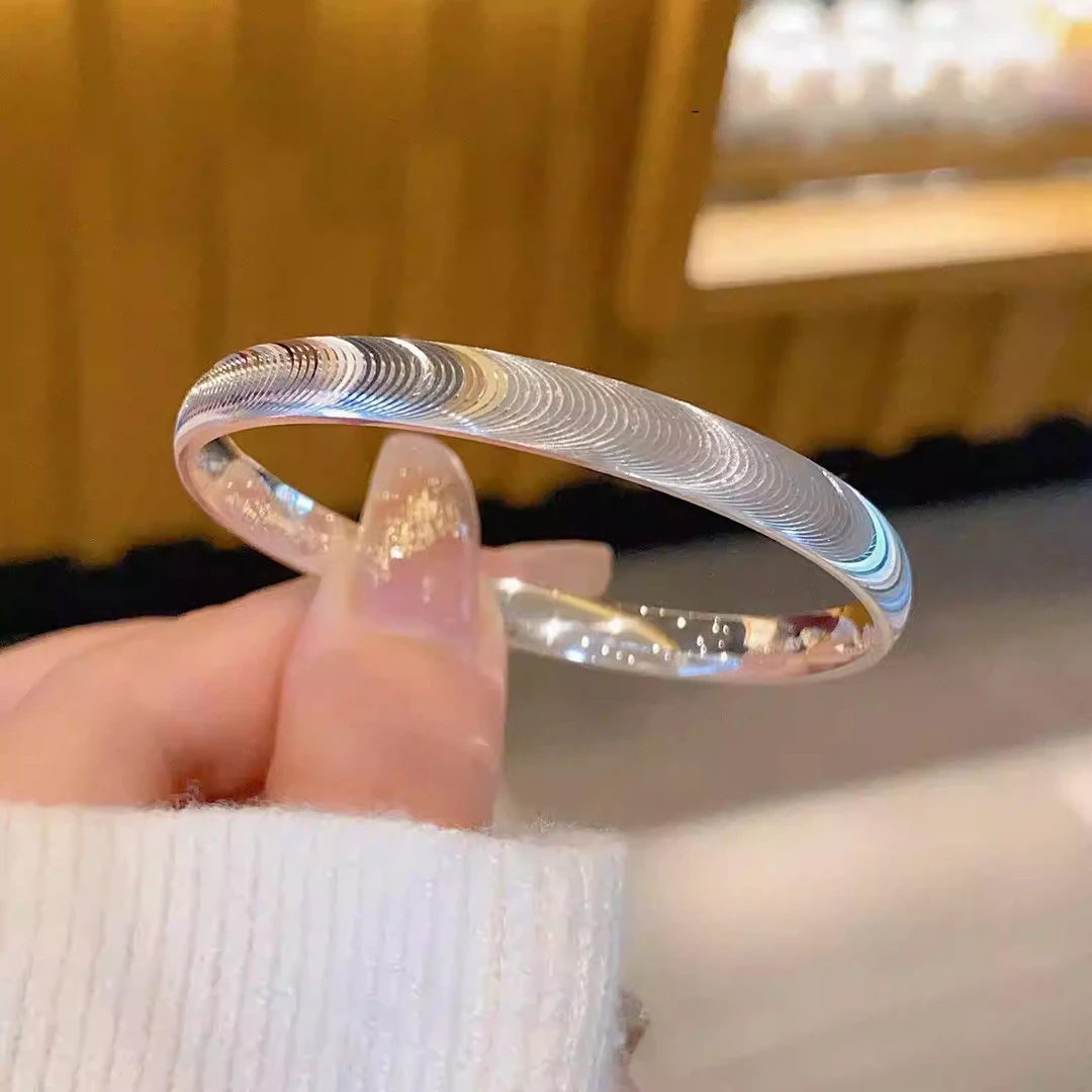 猫眼银手镯女纯银9999足银时尚拉丝闭口实心银镯子小众设计年轻款