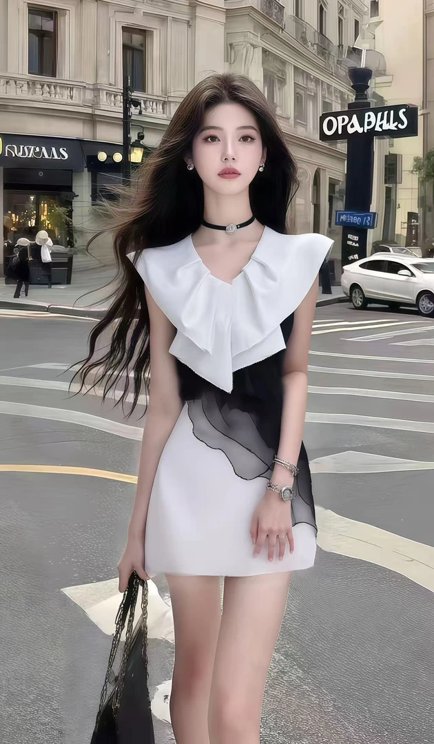 时尚轻奢小众温柔知性风白色V领修身收腰连衣裙女高级氛围感裙子