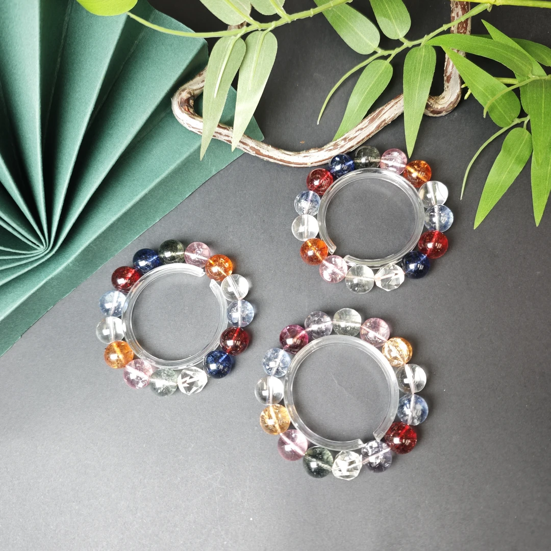 高定珠宝时尚设计款多彩㯧七水晶圆珠手串-s1150