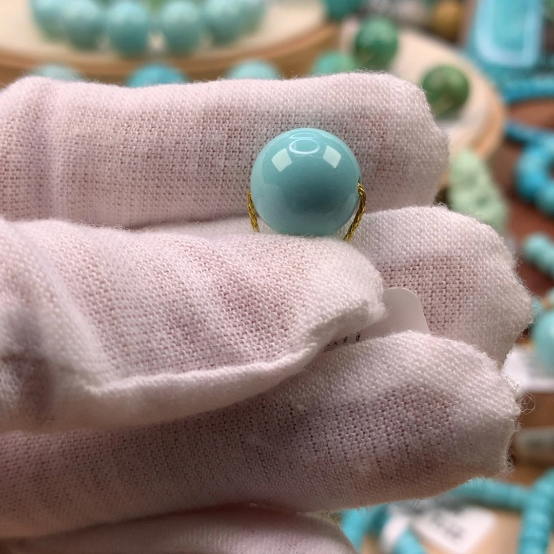 绿松石未镶嵌珠宝奇石高瓷蓝绿圆珠11.4mm