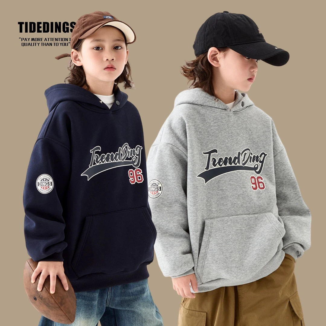 叮叮家童装冬季新款男童加绒连帽休闲卫衣亲子装中大童上衣25402