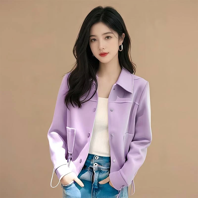 香朵儿收腰设计糖果色夹克衫2025春秋新款外穿通勤女装洋气短外套