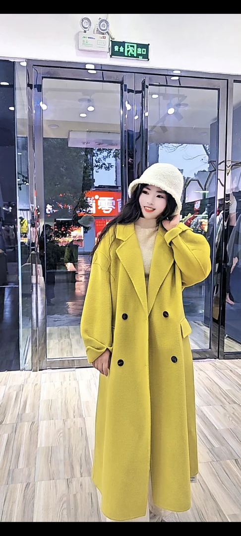 冬款休闲黄色羊毛大衣