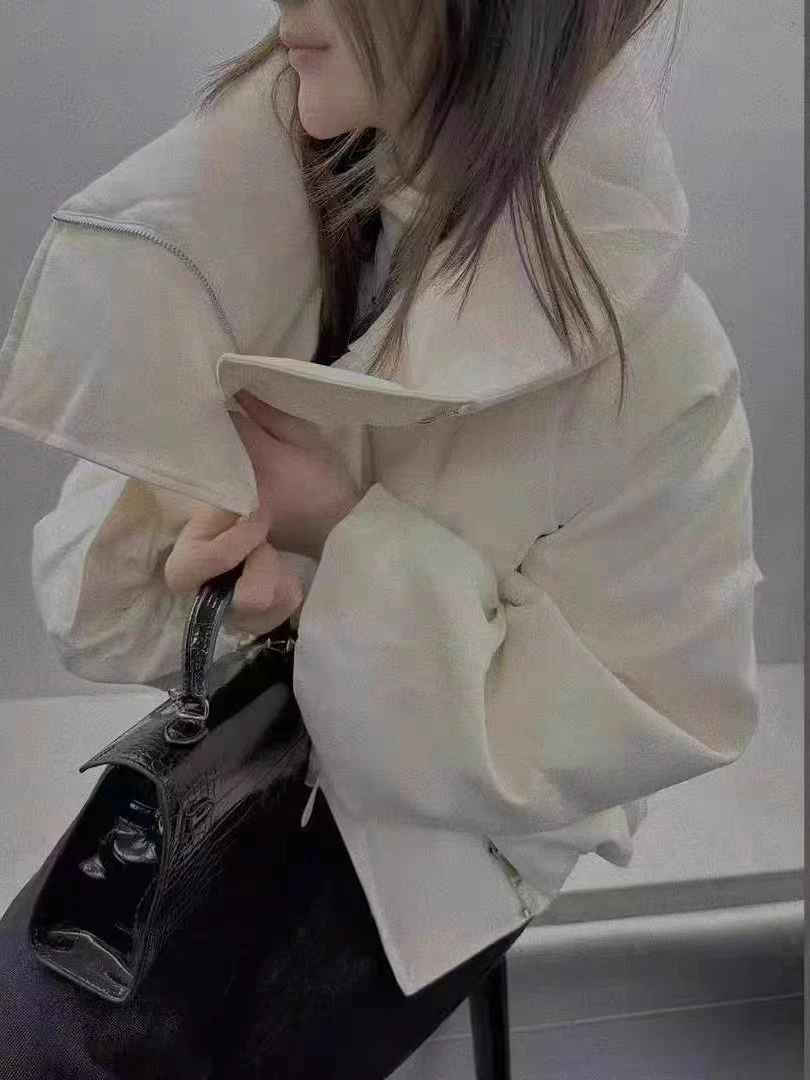 欧货冬季大翻领设计感加厚外套女士保暖短款上衣外套