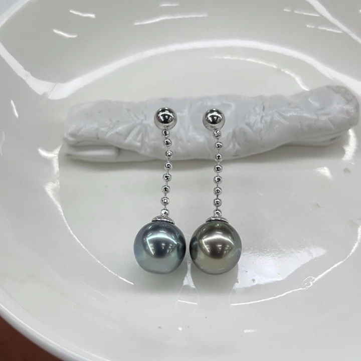 银S925镶嵌耳饰海水珍珠8-9mm