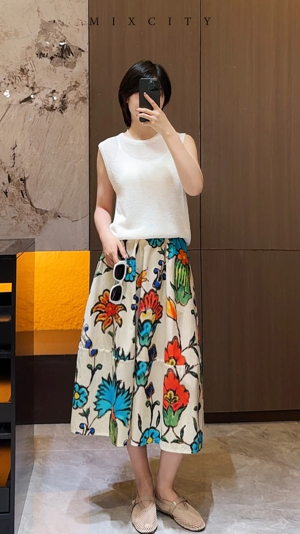 【亚楠本楠】花卉裙◆复古垂感碎花知性美显瘦半身裙7309