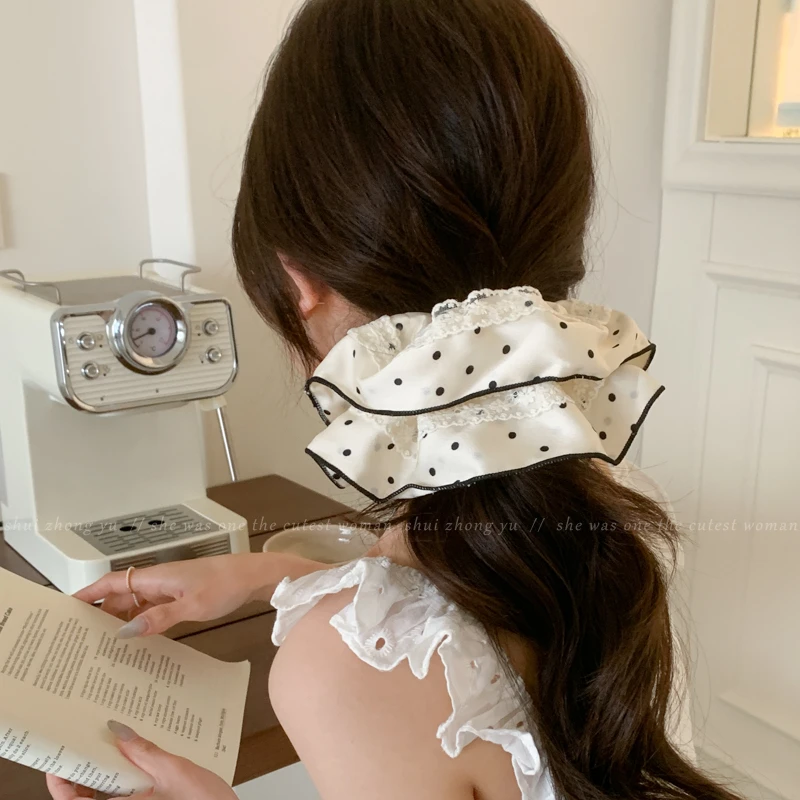 波点大肠发圈女2025新款法式蕾丝花边发绳高级感超大头花头绳皮筋