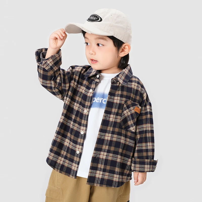 X4720男童格子衬衫外套春秋新款婴儿童装宝宝衬衣潮牌舒适休闲