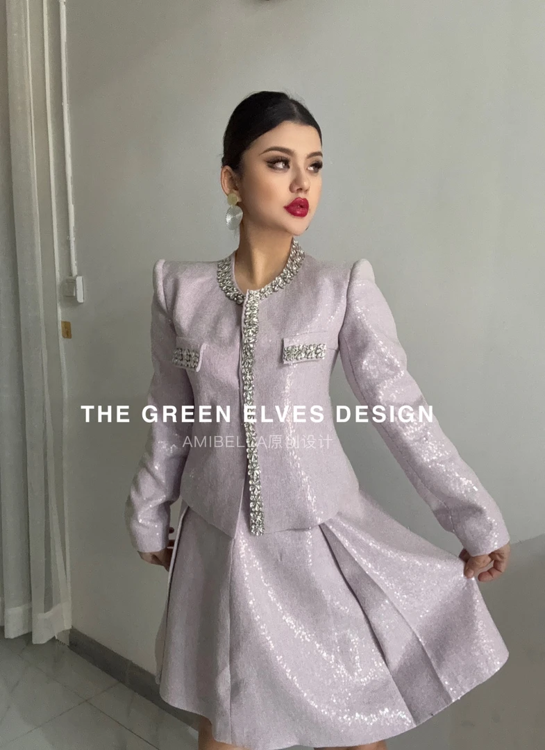 同款高端私人定制亮片重工小香风套装