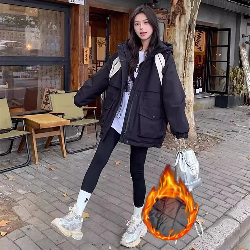 2025冬季新款黑色工装棉服女收腰加厚夹克外套流行百搭派克服