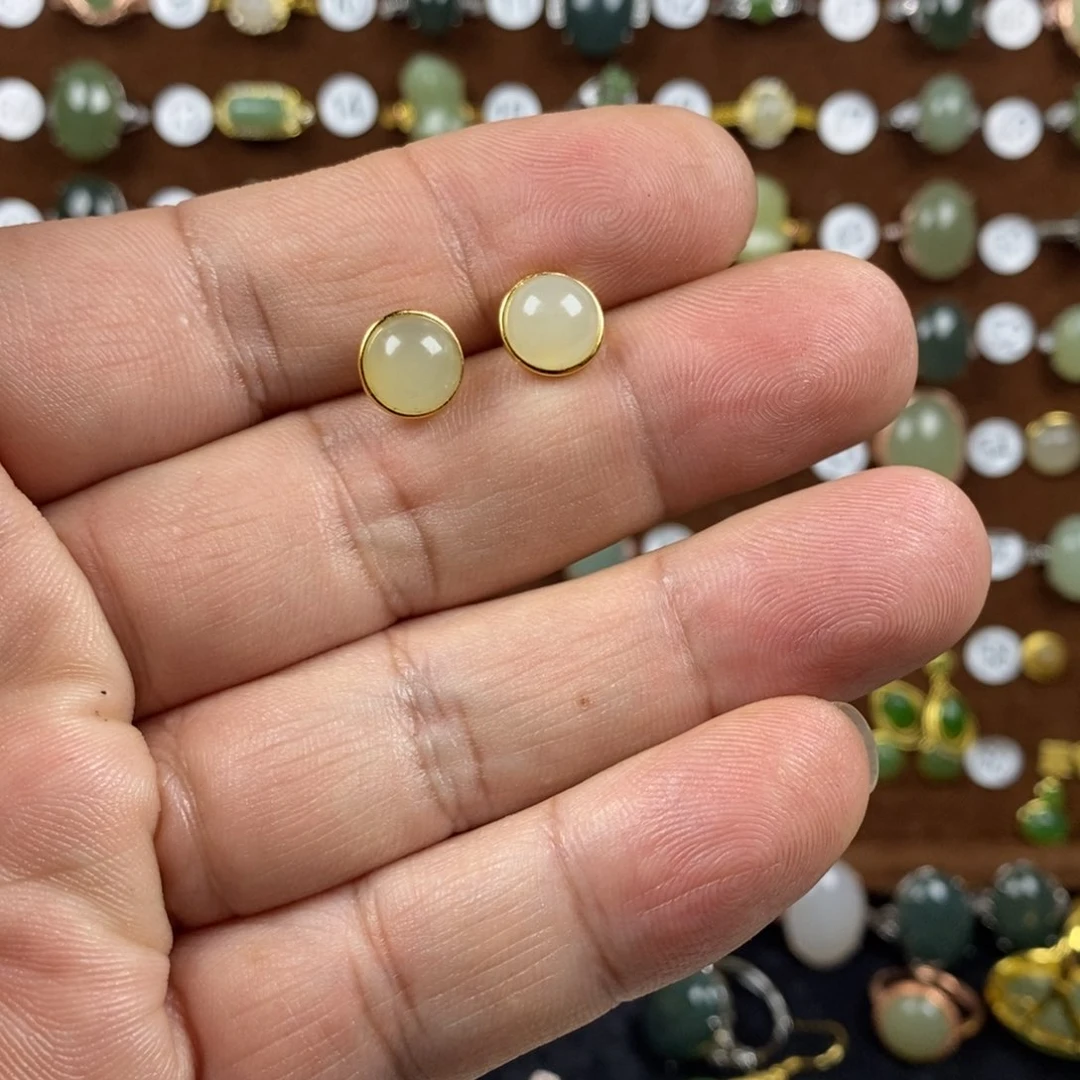 和田玉（青白玉）戒指银S925镀金镶嵌