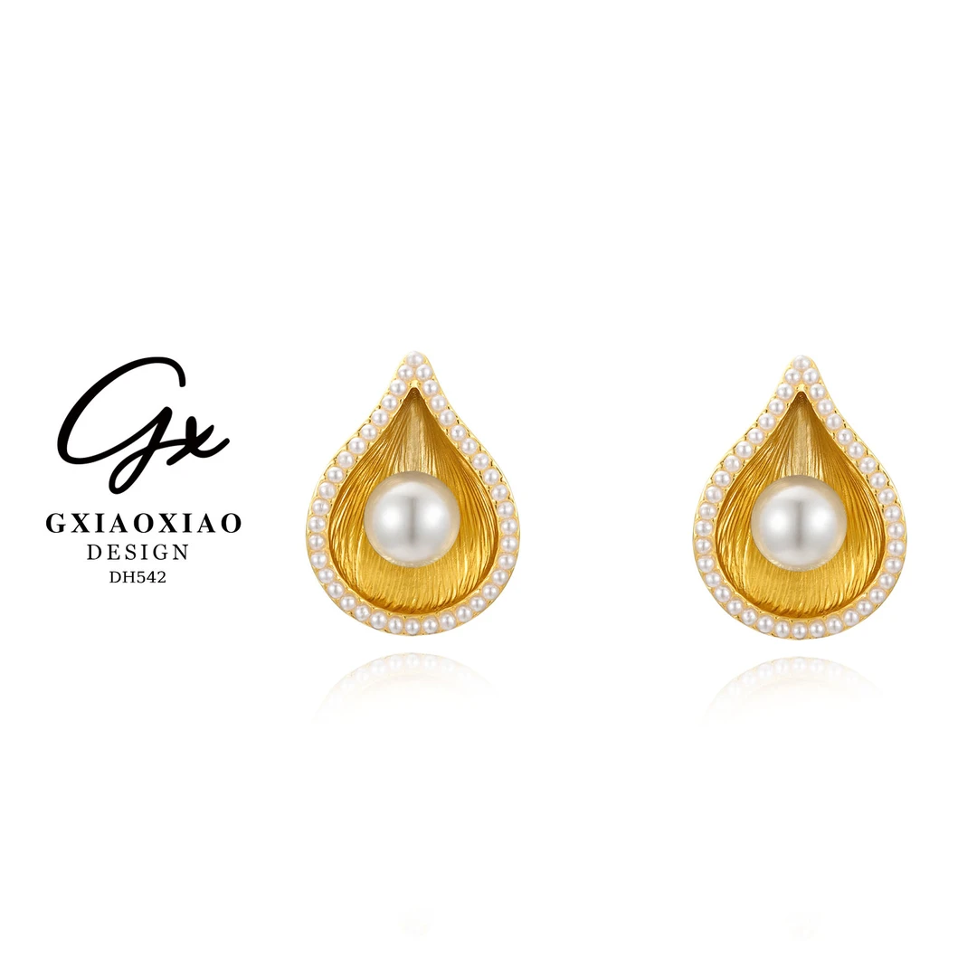 铜合金仿珍珠耳饰 GXX 轻奢气质优雅百搭时尚感水滴形耳环 DH542