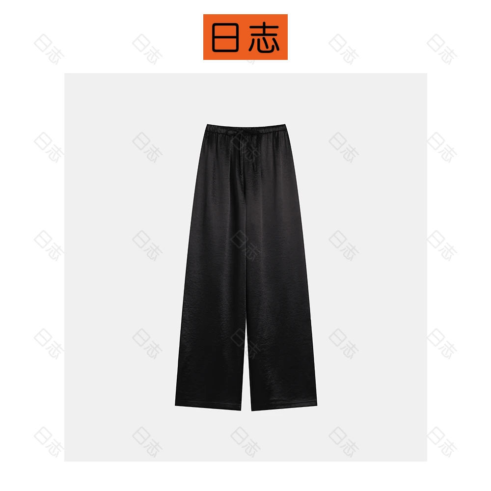 PIPO【夜华】时尚松紧腰高腰显瘦休闲裤简约通勤舒适透气DD52P329