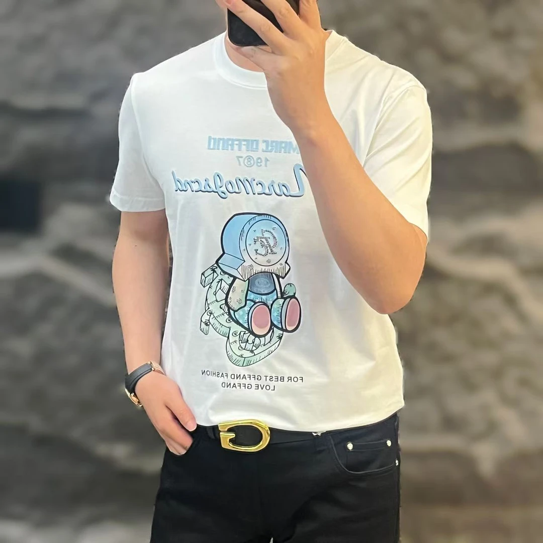 新款高端男士男装潮流百搭时尚个性卡通图案休闲短袖T恤GF68106