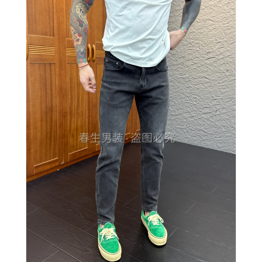 2025早秋新款时尚休闲百搭净版修身小脚男士黑灰色牛仔裤1927