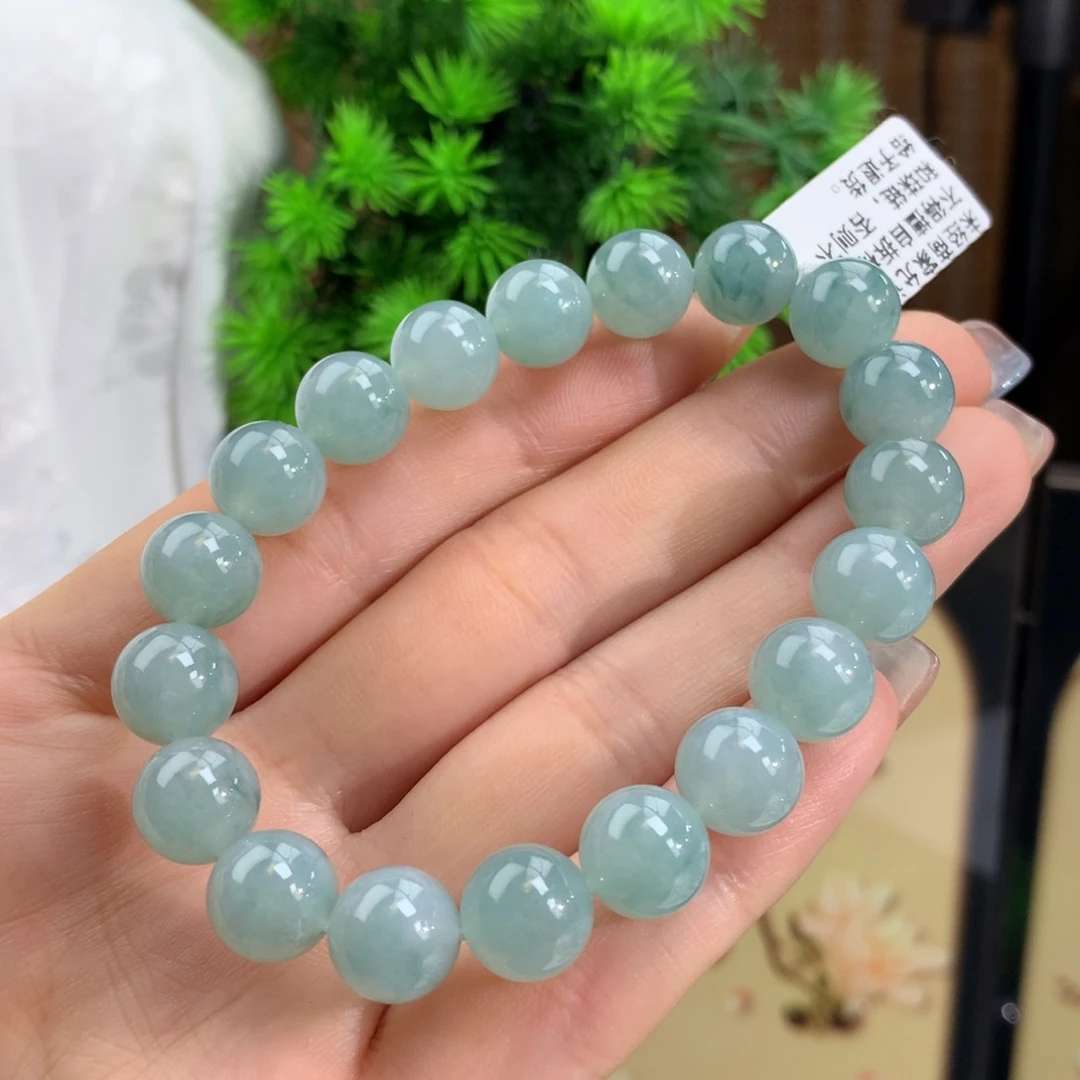 翡翠手链未镶嵌冰胶蓝晴飘花手链卡10m m