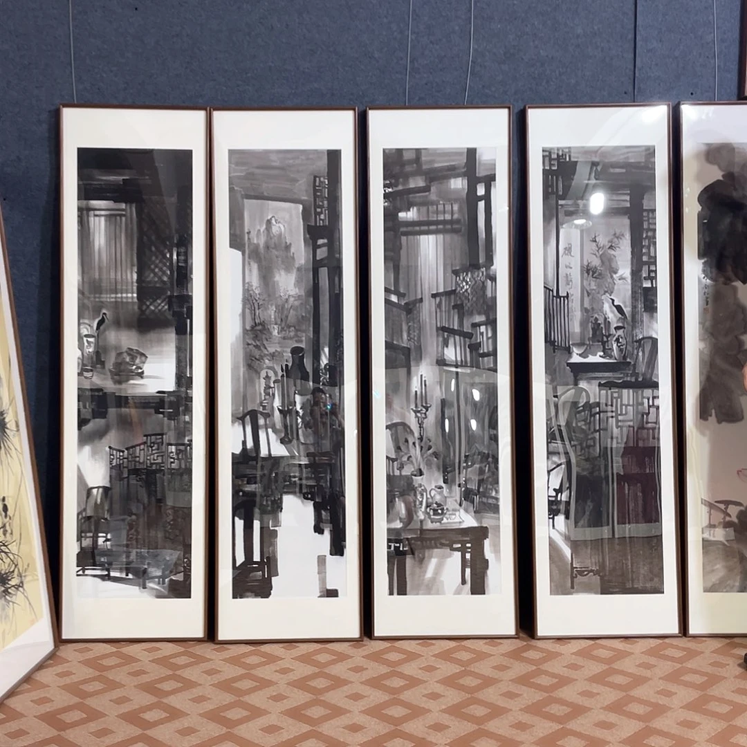 国画手绘画作品带框