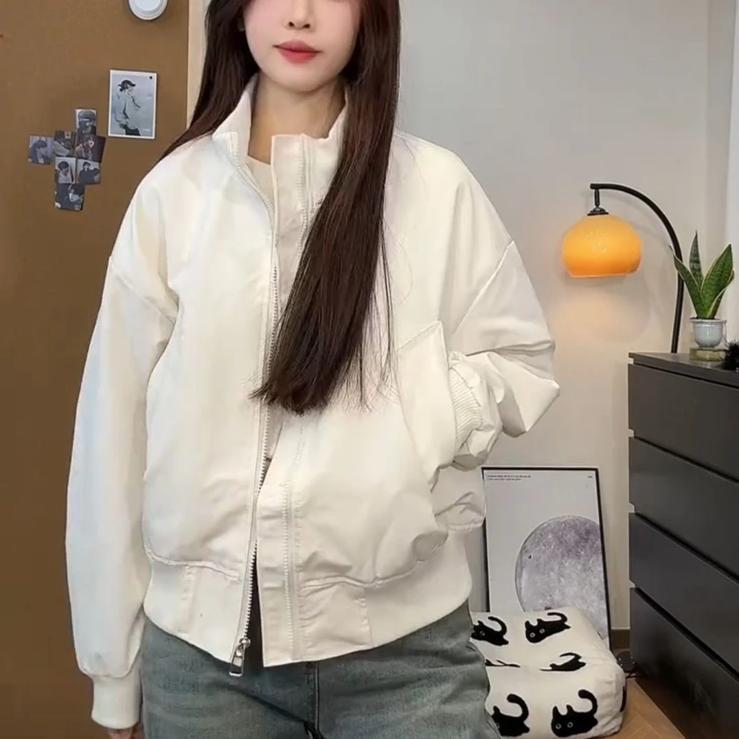 2025春季韩版百搭棒球服宽松立领简约小个子超好看夹克短外套女潮