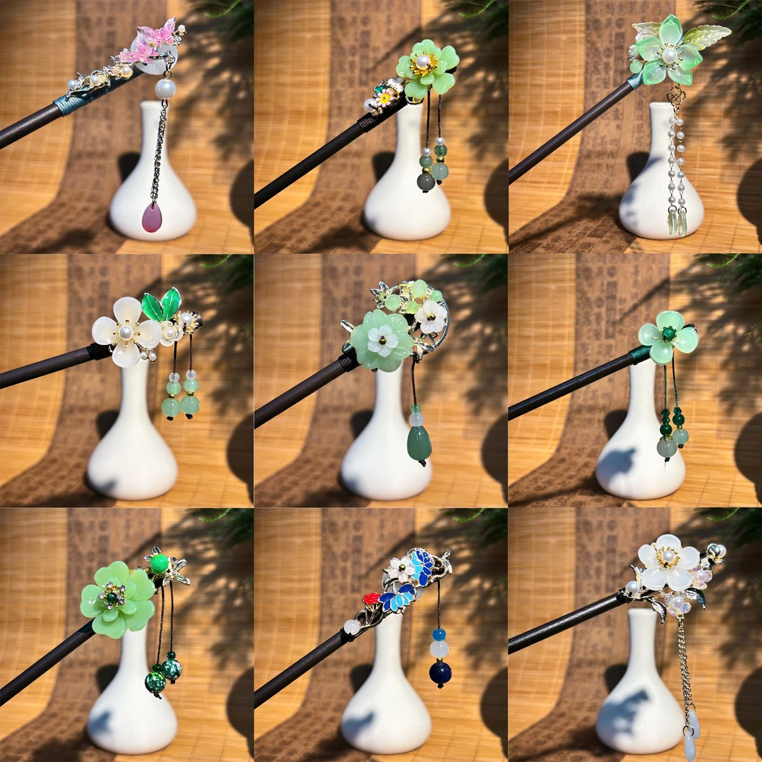 直播专属|气质发簪新中式木质发簪饰品流苏款简约款