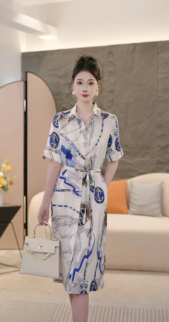 2025夏季新款洋气时尚气质优雅中长款显瘦连衣裙9025