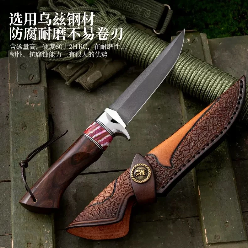 乌兹钢手工刀沙漠铁木猛犸臼齿手把吃肉刀水果收藏送礼刀