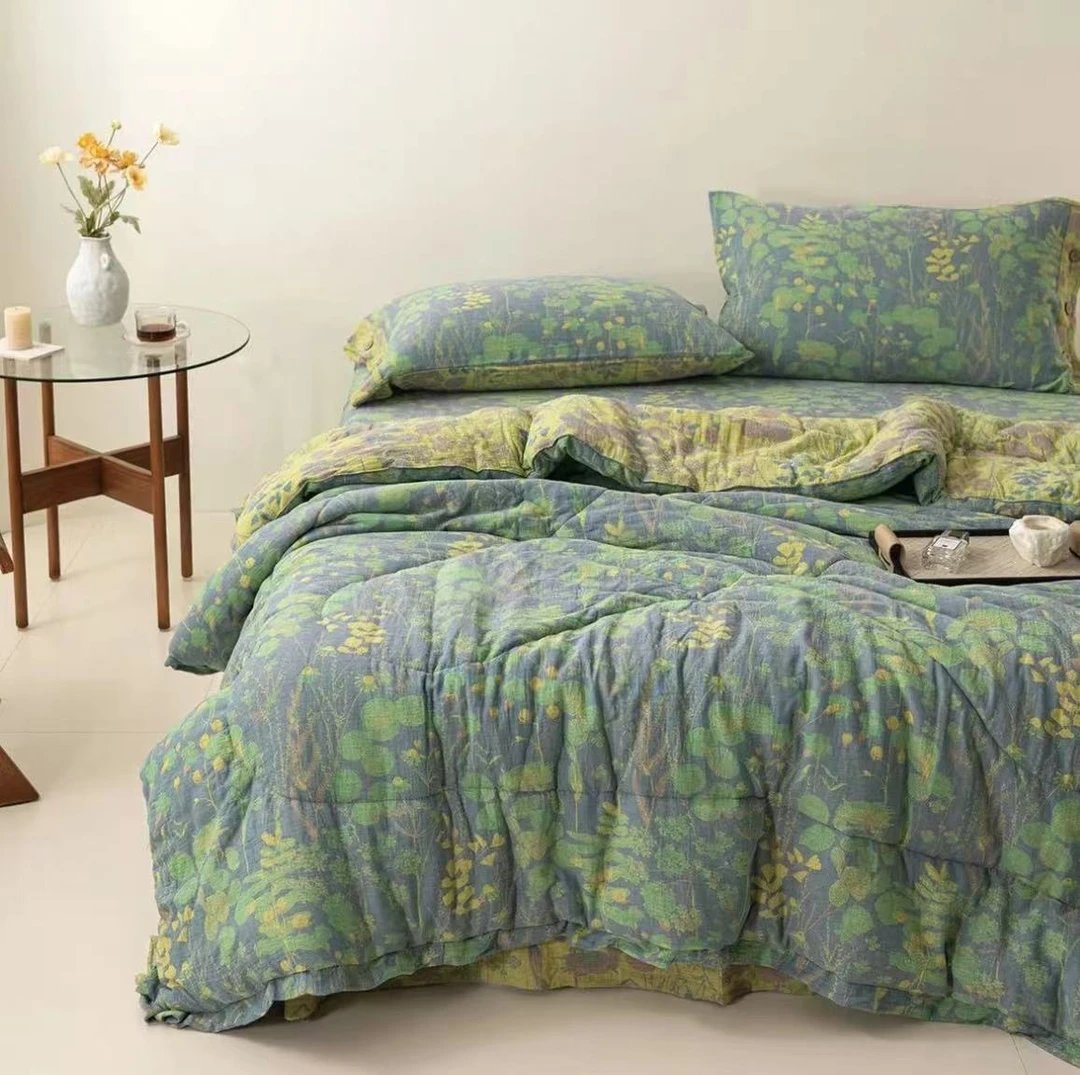 【荷塘月色】150*200双层纱被大豆被双面全棉纯棉A类纱布100棉