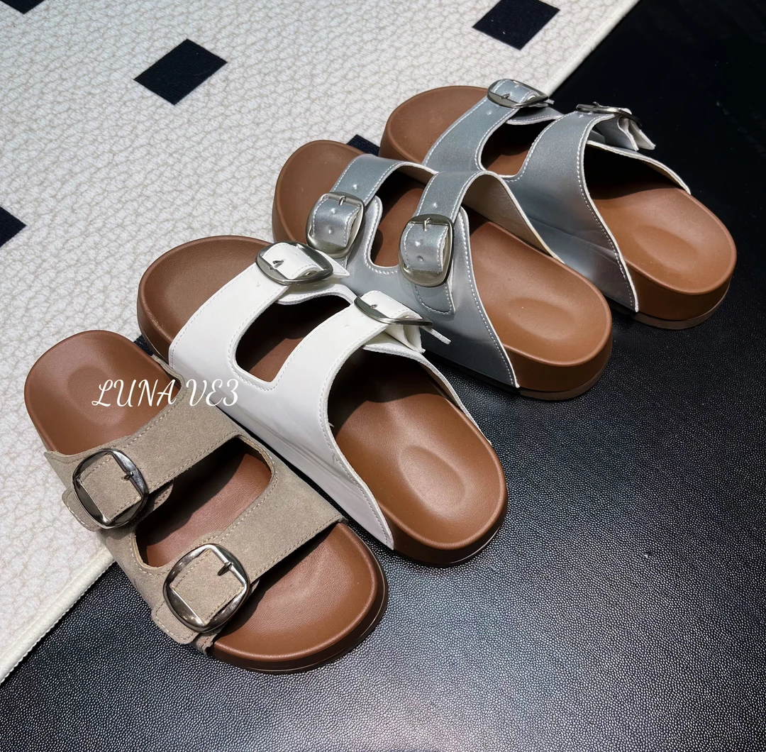 【现货正码正拍】皮带扣防滑胶粘鞋休闲夏季一字拖时尚英伦风