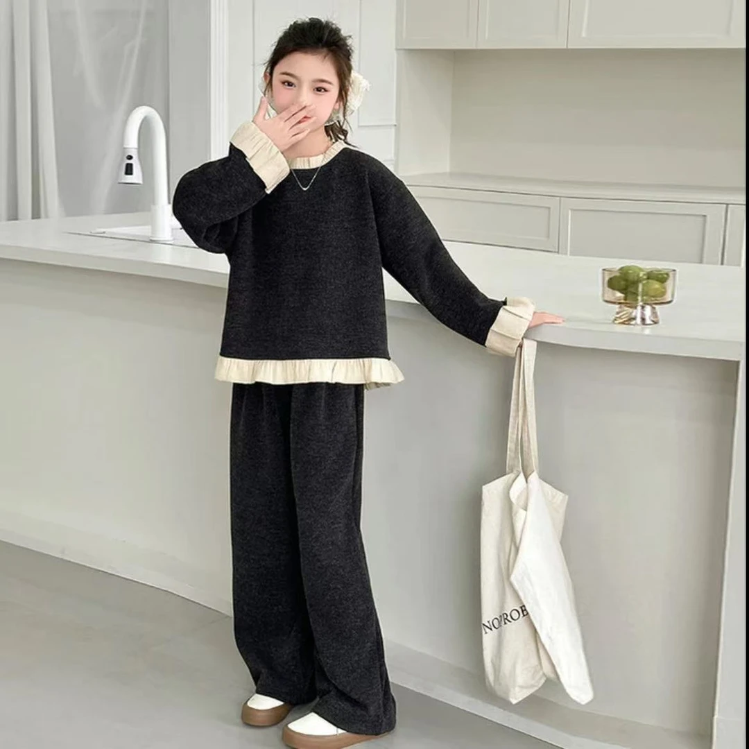 女童套装2025春装新款韩版洋气时髦网红休闲两件套中大童针织百搭