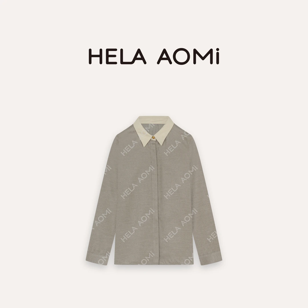 HELA AOMI “拼皮衬衫”绵羊毛莱赛尔异领设计老钱风衬衫CY5CM12510